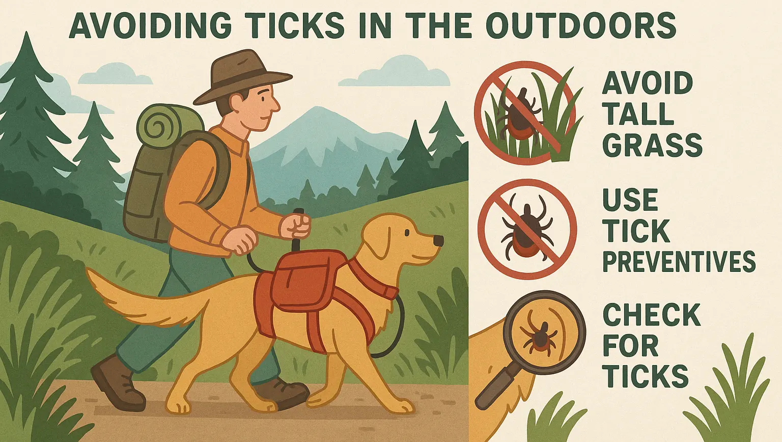 Enjoying the outdoors with your dog and avoiding ticks with preventive tips, from our guide on ticks on dogs, including symptoms and safe removal.